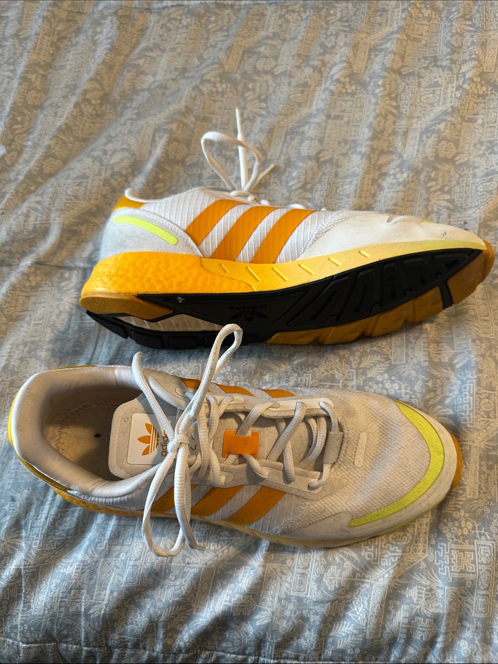 adidas Kids White Sneakers with Yellow and Orange Accents